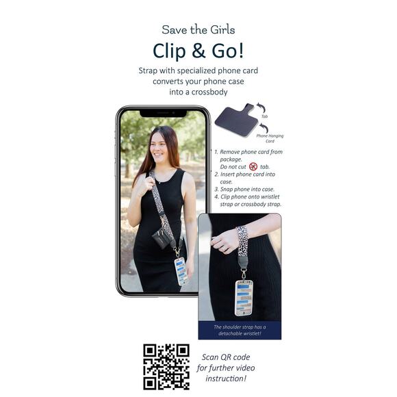 Clip & Go Phone Purse Crossbody Strap Zippered Pouch Black White Paw Prints - Picture 10 of 11